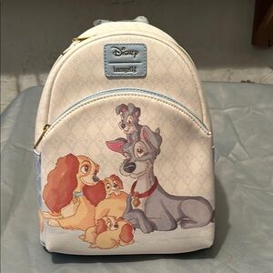 Loungefly Cream and Blue Backpack with Disney Lady and the Tramp Design
